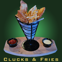 clucks and fries at Groggs Traditional Irish Pub